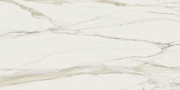 Blat kuchenny ze spieku kwarcowego Florim Marble Calacatta Gold, wykonany na wymiar, złoty i biały – polerowany
