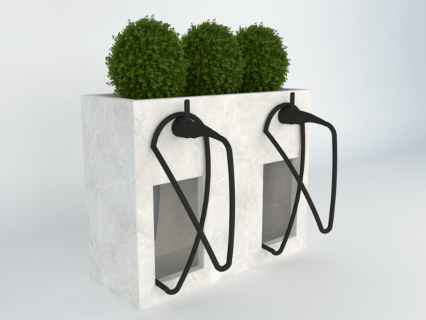 Donica ogrodowa ze stacją ładująca Wallbox, o wymiarach 100 x 40 x 80 cm